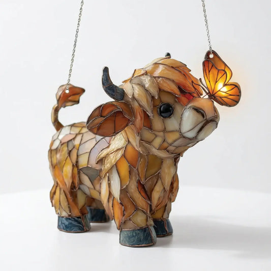 Window decoration with Scottish Highland cow: butterfly window hanger