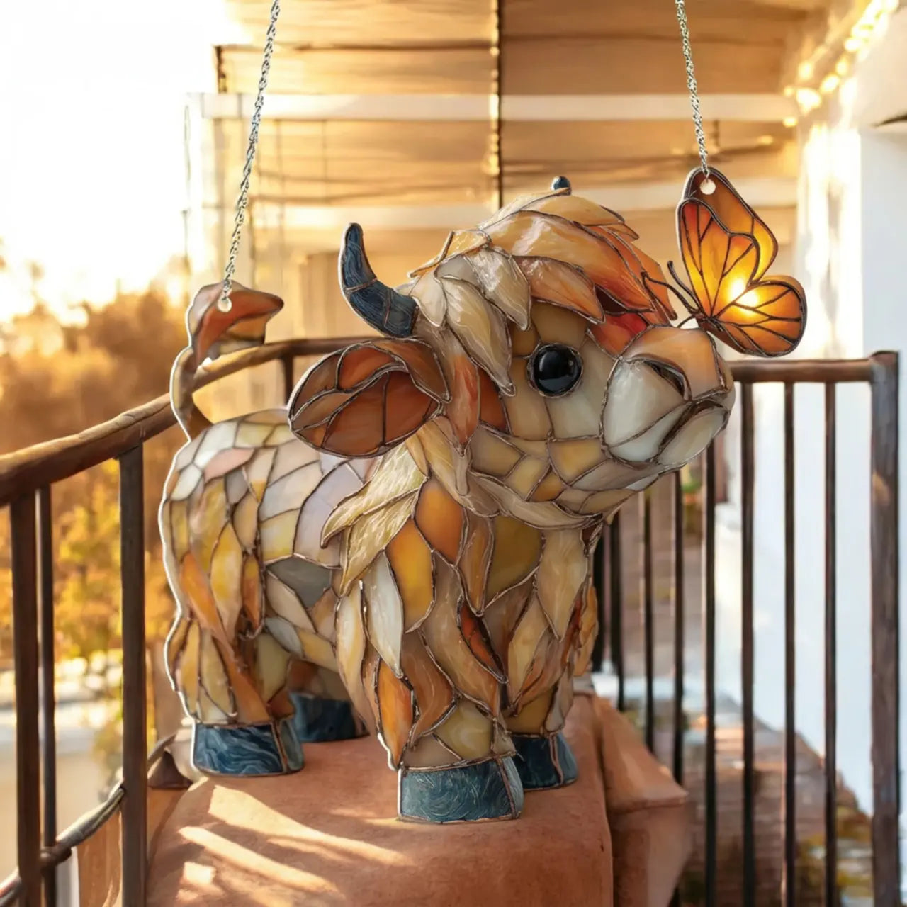 Window decoration with Scottish Highland cow: butterfly window hanger